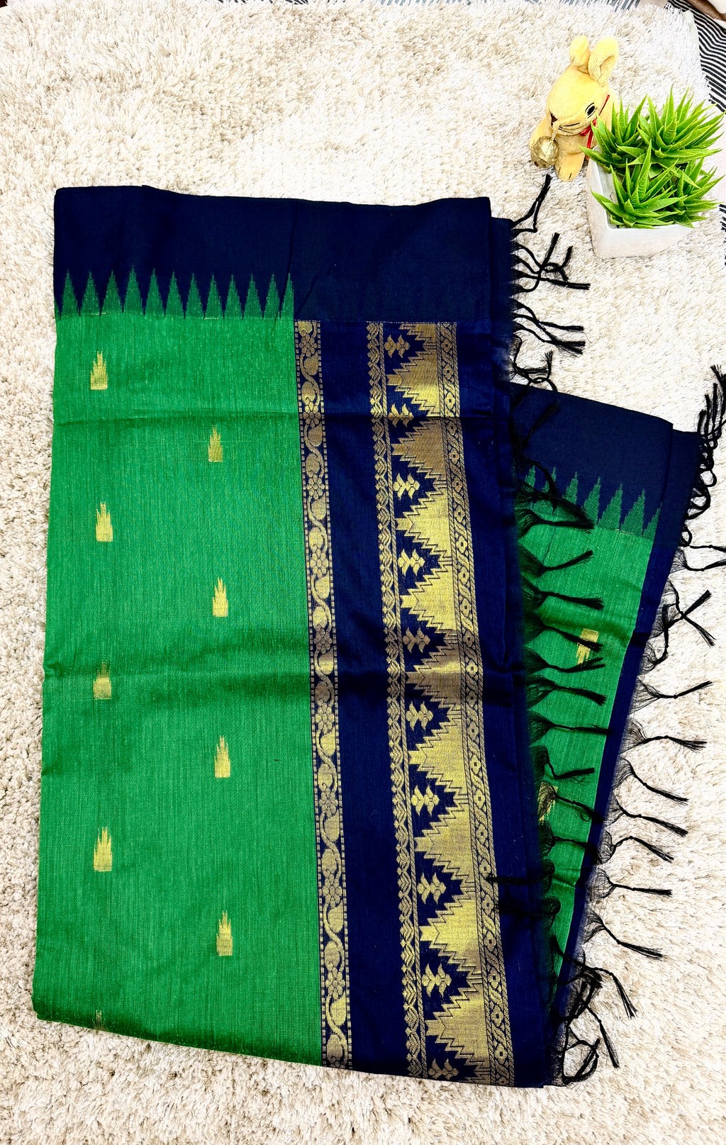 Elegant Green Saree with Navy Blue Border