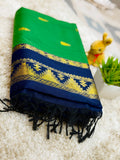 Elegant Green Saree with Navy Blue Border