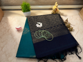Elegant Blue and Teal Cotton Silk Saree