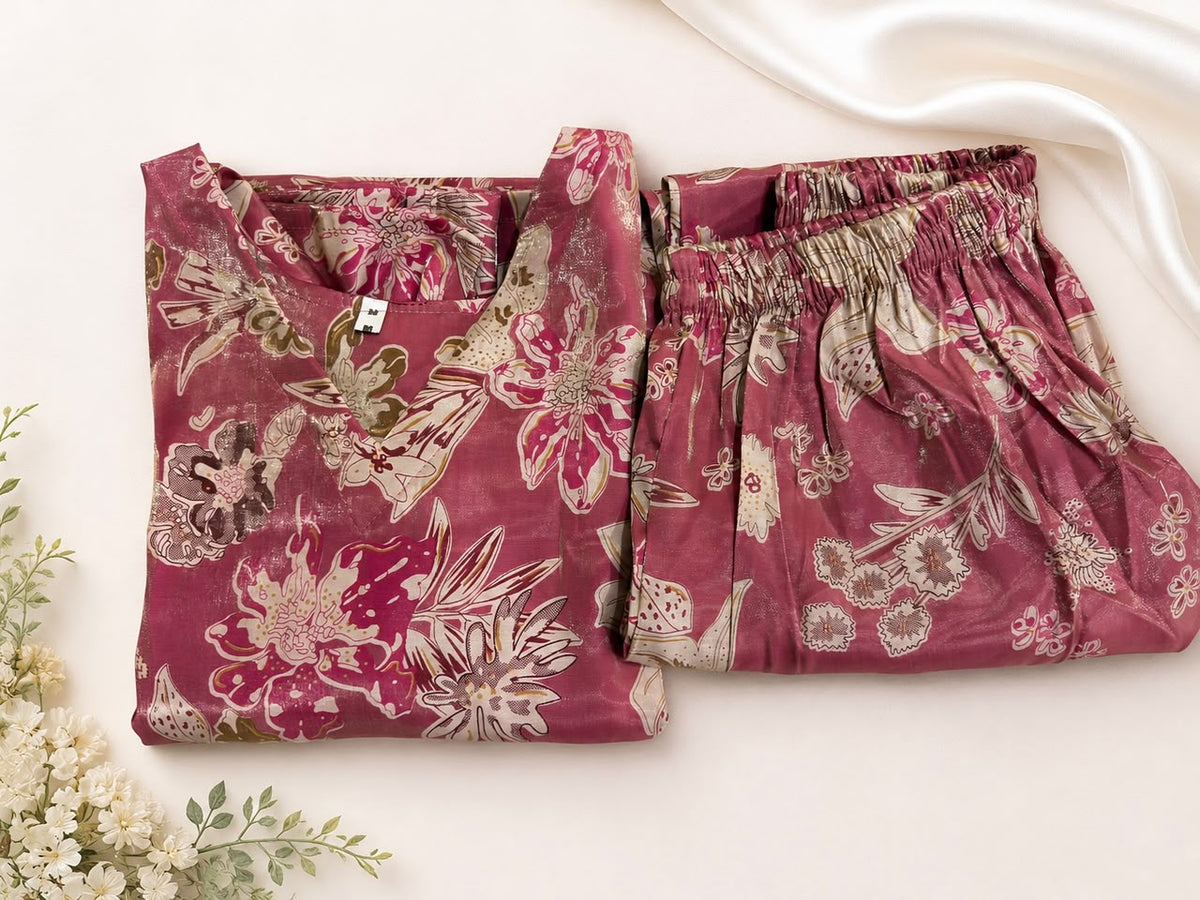 Pink Floral Kurta & Trousers Co-ord Set