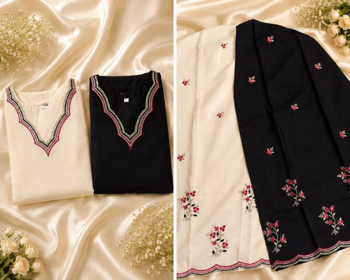 Black Kurti with Floral Embroidery - Only Top