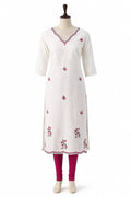 White Kurti with Floral Embroidery - Only Top