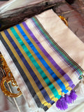 Cream Mulcotton Saree with Multicolour Stripe Border