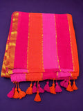 Pink & Orange Striped Mulcotton Saree with Gold Zari